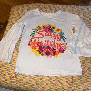 Sassy Britches Girls size 5-6T 5 6 White Shirt Bell Sleeves Ruffles